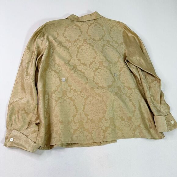 Talbots Top Womens 14 Silk Damask Paisley Blouse Shirt Button Down Collar Gold - Picture 5 of 9